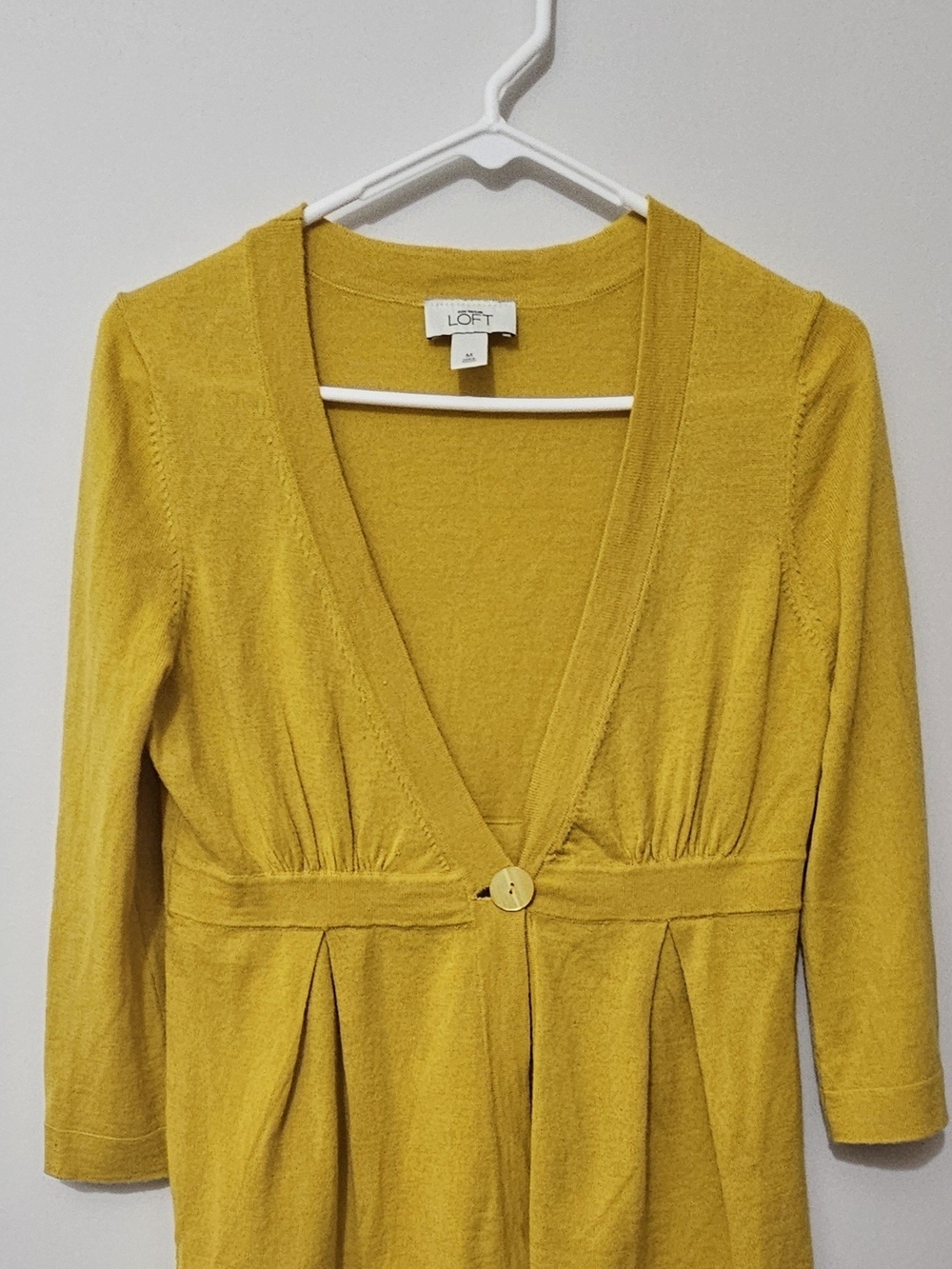 LOFT Mustard V-Neck Single-Button Knit Sweater